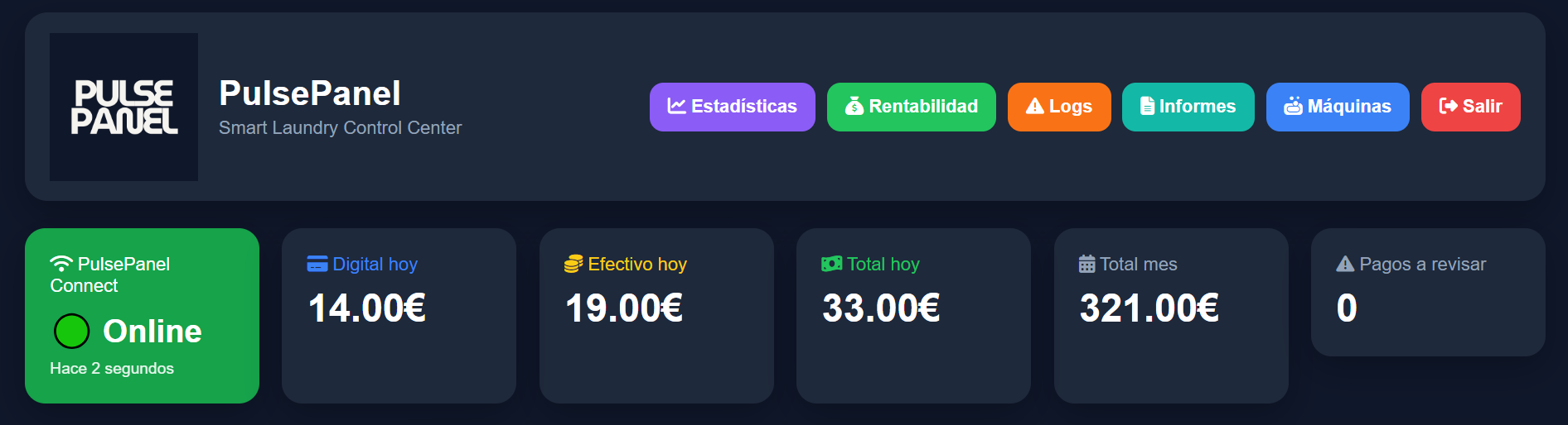 Dashboard real de PulsePanel